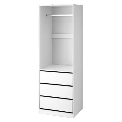 Artiss White Built-In Wardrobe Closet Organiser, 3 Drawers, Metal Rail, 15mm Particleboard, 60x48x185cm, Easy Assembly