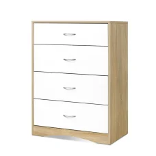 Artiss 4 Drawer Chest, Melamine Finish, White & Oak, 70x40x93cm - Stylish & Durable Storage Solution