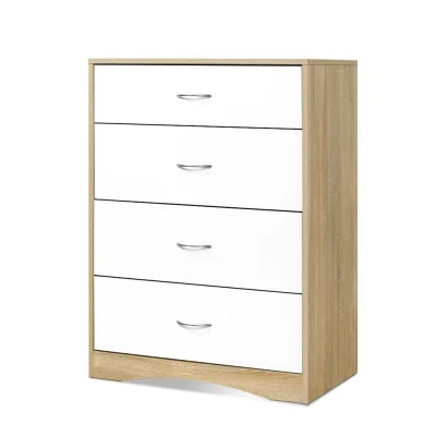 Artiss 4 Drawer Chest, Melamine Finish, White & Oak, 70x40x93cm - Stylish & Durable Storage Solution
