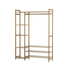 Artiss Clothes Rack Wardrobe, Bamboo, Walnut, 110x30x150cm, Adjustable Shelves & Hanging Rail, Portable & Durable