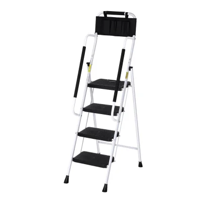 Giantz 4 Step Ladder - Steel, Foldable, Multi-Purpose, 150kg Capacity, Non-Slip Feet, Tool Bag, Safety Handrails