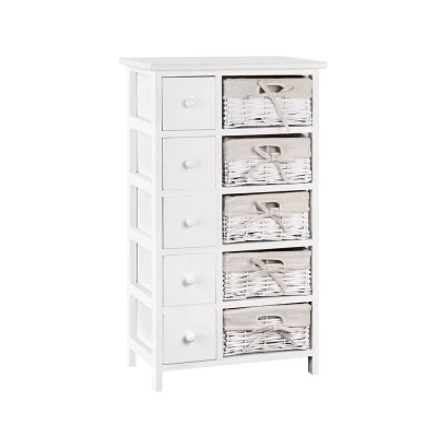 Artiss 5-Drawer Storage Cabinet, Paulownia Wood, 47x30x82cm, White, Rustic Chic Design, No Assembly Needed