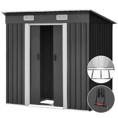 Giantz 1.94x1.21M Metal Garden Shed - Durable Galvanised Steel, Sliding Doors, Ventilation, Easy Assembly, Grey
