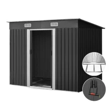 Giantz 2.38x1.31M Metal Garden Shed w/ Sliding Doors, Galvanised Steel, Weatherproof, Lockable, Easy Assembly, Grey