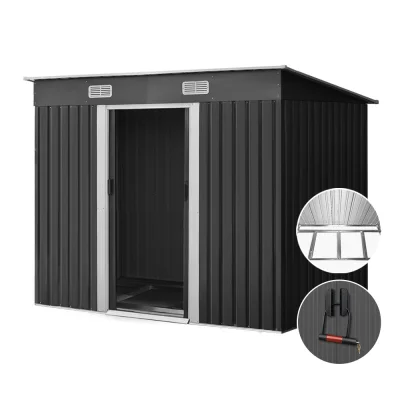 Giantz 2.38x1.31M Metal Garden Shed w/ Sliding Doors, Galvanised Steel, Weatherproof, Lockable, Easy Assembly, Grey