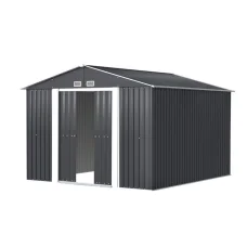 Giantz 3x3M Garden Shed Outdoor Storage Workshop, Galvanised Steel, Double Sliding Doors, Lock, Air Vents, Grey