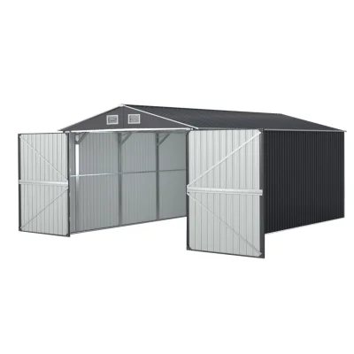 Giantz Garden Shed Outdoor Storage 3x5.38M Galvanised Steel Tool Workshop House with Lockable Door, Vents, Grey