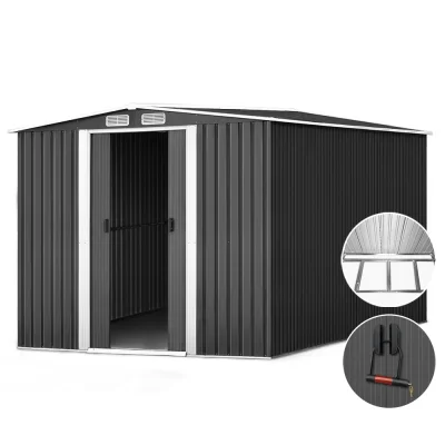 Giantz 2.58x3.14M Metal Garden Shed w/ Sliding Doors & Ventilation, Galvanised Steel, Weatherproof Outdoor Storage