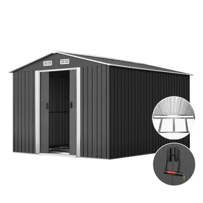 Giantz 2.6x3.9M Metal Garden Shed w/ Sliding Door & Vents, Galvanised Steel, Weatherproof Outdoor Storage Workshop