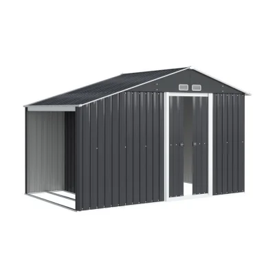 Giantz Garden Shed 3.22x1.96M Outdoor Storage, Galvanised Steel, Double Sliding Doors, Lock, Vents, Grey