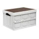 Gardeon 50L Collapsible Outdoor Storage Box, Stackable Folding Organiser with Durable Plywood Lid, Beige