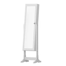 Artiss Jewellery Cabinet Mirror - MDF, 43x36x148cm, White/Black, LED, Lockable, Full-Length, Easy Assembly