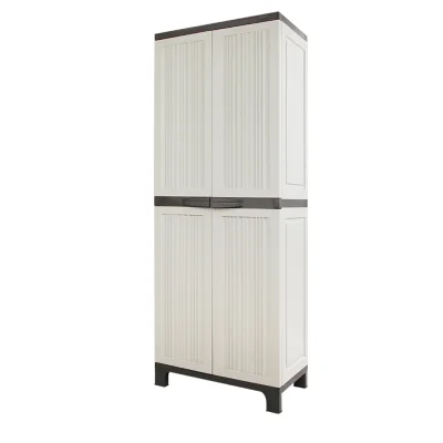 Gardeon 173cm Beige Outdoor Storage Cabinet – Lockable, Weather-Resistant, Adjustable Shelves, Premium Plastic