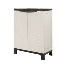 Gardeon Outdoor Rattan Storage Cabinet 92cm Beige - Lockable, Weather-Resistant, Adjustable Shelf, Premium Plastic