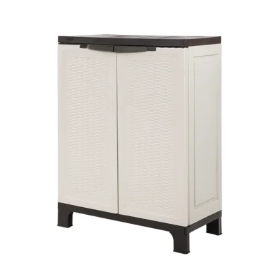 Gardeon Outdoor Rattan Storage Cabinet 92cm Beige - Lockable, Weather-Resistant, Adjustable Shelf, Premium Plastic