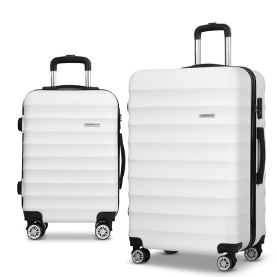 Wanderlite 2pcs Luggage Trolley Set, ABS Hard Shell, 20" & 28", White, TSA Lock, Lightweight, Travel Suitcase Combo