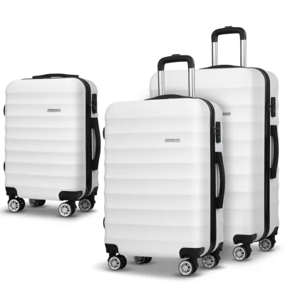 Wanderlite 3-Piece Luggage Trolley Set, ABS Hard Shell, Sizes 28" 24" 20", White, TSA Locks, Lightweight Spinner Wheels