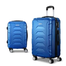 Wanderlite 2pc Luggage Trolley Travel Suitcase Set, ABS Hard Case, 20" & 28", Lightweight, Blue, TSA Locks, Dual Wheels