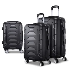 Wanderlite 3pc Luggage Trolley Set, ABS Hard Case, 20"/24"/28", Black, Lightweight, TSA Locks, Smooth Spinner Wheels