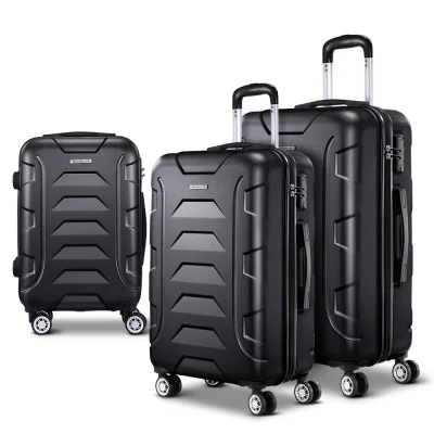 Wanderlite 3pc Luggage Trolley Set, ABS Hard Case, 20"/24"/28", Black, Lightweight, TSA Locks, Smooth Spinner Wheels