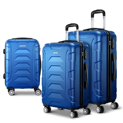 Wanderlite 3-Piece Luggage Trolley Set, ABS Hard Shell, 20"/24"/28", Blue, TSA Lock, Lightweight Spinner