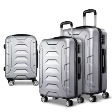 Wanderlite 3pc Luggage Trolley Set, ABS Hard Shell, Silver, 20/24/28", Lightweight, TSA Locks, 360° Spinner Wheels