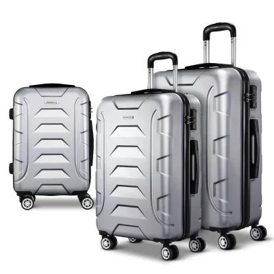 Wanderlite 3pc Luggage Trolley Set, ABS Hard Shell, Silver, 20/24/28", Lightweight, TSA Locks, 360° Spinner Wheels