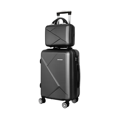 Wanderlite 2pc Luggage Set, ABS Hard Shell, 12" & 20", Black, TSA Lock, Lightweight Trolley with 360° Wheels