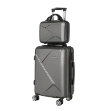 Wanderlite Luggage Set, ABS Hard Shell, 12" & 20" Trolley, Dark Grey, Lightweight, TSA Lock, 360° Wheels