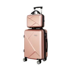 Wanderlite 2pc Luggage Set, ABS Hard Shell, 12" & 20", Rose Gold, Lightweight, TSA Lock, 360° Wheels, Travel Suitcase
