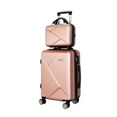 Wanderlite 2pc Luggage Set, ABS Hard Shell, 12" & 20", Rose Gold, Lightweight, TSA Lock, 360° Wheels, Travel Suitcase