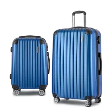 Wanderlite 2pc Luggage Trolley Set, ABS Hard Case, 20" & 28", Blue, Lightweight, TSA Lock, Dual Wheels, Travel Ready