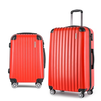 Wanderlite 2pc Luggage Trolley Set, ABS Hard Case, 20" & 28", Red, Lightweight, TSA Lock, Dual Wheels, Travel Ready