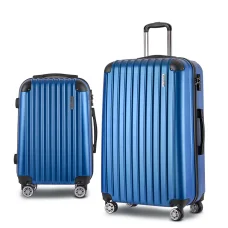 Wanderlite 2pcs Luggage Trolley Set, ABS Hard Case, 20" & 28", Lightweight, Blue, Smooth Wheels, TSA Locks