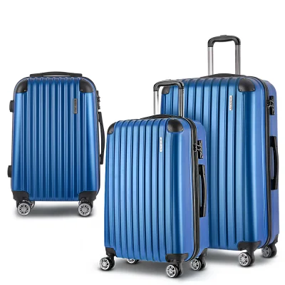 Wanderlite Luggage Set 3pc ABS Hard Shell 20" 24" 28" Blue | Lightweight, Secure, 360° Spinner Wheels, Travel-Ready
