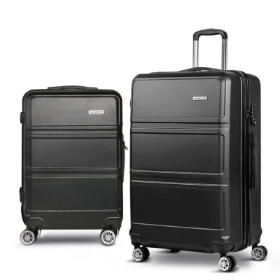 Wanderlite 2pc Luggage Trolley Set, ABS Hard Case, 20" & 28", Black, Lightweight, TSA Lock, Smooth Dual Wheels