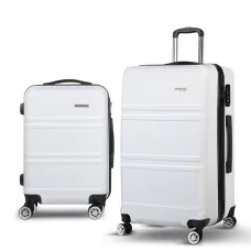 Wanderlite 2pc Luggage Trolley Set, ABS Hard Case, 20" & 28", White, Lightweight, TSA Lock, Dual Wheels Spinner