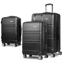 Wanderlite 3pc Luggage Trolley Set, ABS Hard Case, Black, 20"/24"/28", Lightweight, TSA Lock, 360° Wheels, Durable