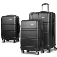 Wanderlite 3pc Luggage Trolley Set, ABS Hard Case, Black, 20"/24"/28", Lightweight, TSA Lock, 360° Wheels, Durable