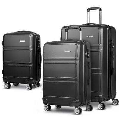 Wanderlite 3pc Luggage Trolley Set, ABS Hard Case, Black, 20"/24"/28", Lightweight, TSA Lock, 360° Wheels, Durable