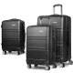 Wanderlite 3pc Luggage Trolley Set, ABS Hard Case, Black, 20"/24"/28", Lightweight, TSA Lock, 360° Wheels, Durable