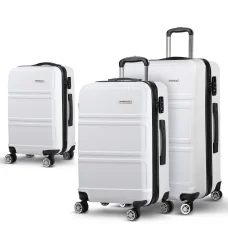 Wanderlite 3pc Luggage Trolley Set, ABS Hard Case, White, Lightweight, TSA Lock, Durable, 20"/24"/28" Sizes