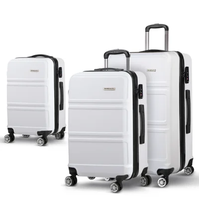 Wanderlite 3pc Luggage Trolley Set, ABS Hard Case, White, Lightweight, TSA Lock, Durable, 20"/24"/28" Sizes