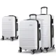 Wanderlite 3pc Luggage Trolley Set, ABS Hard Case, White, Lightweight, TSA Lock, Durable, 20"/24"/28" Sizes