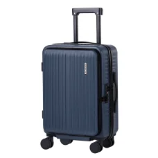 Wanderlite 20" Navy ABS Carry-On Luggage with Front Pocket, Laptop Compartment, Dual TSA Locks, Spinner Wheels