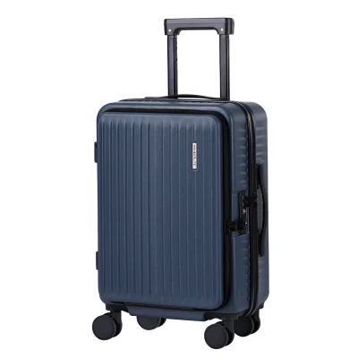 Wanderlite 20" Navy ABS Carry-On Luggage with Front Pocket, Laptop Compartment, Dual TSA Locks, Spinner Wheels