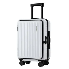 Wanderlite 20" White Carry-On Luggage - ABS Material, Front Pocket, Laptop Compartment, Dual TSA Locks, Spinner Wheels