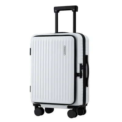 Wanderlite 20" White Carry-On Luggage - ABS Material, Front Pocket, Laptop Compartment, Dual TSA Locks, Spinner Wheels