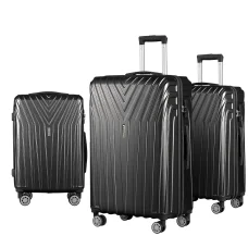 Wanderlite 3pc Luggage Trolley Set, ABS Hard Shell, 20" 24" 28", Black, Lightweight, TSA Locks, Dual Wheels