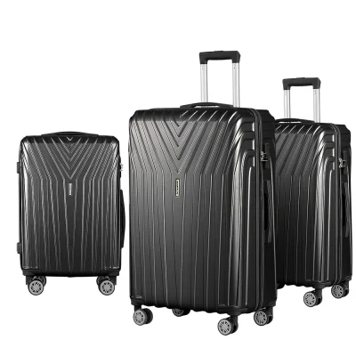 Wanderlite 3pc Luggage Trolley Set, ABS Hard Shell, 20" 24" 28", Black, Lightweight, TSA Locks, Dual Wheels